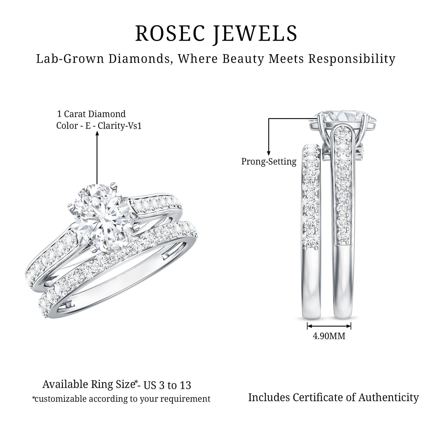Oval Shaped 1 Carat Lab Grown Diamond Bridal Ring Set with IGI Certificate