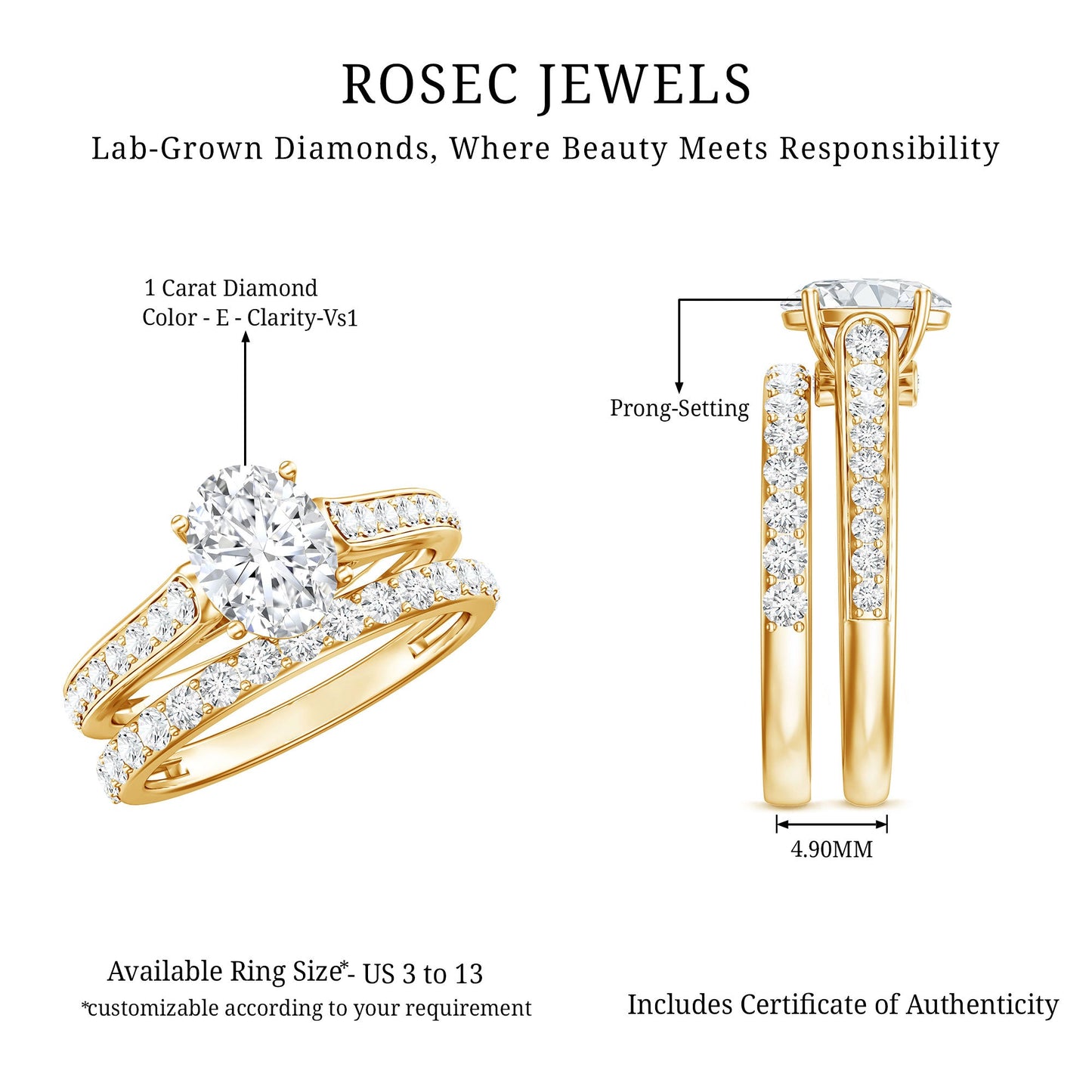 Oval Shaped 1 Carat Lab Grown Diamond Bridal Ring Set with IGI Certificate