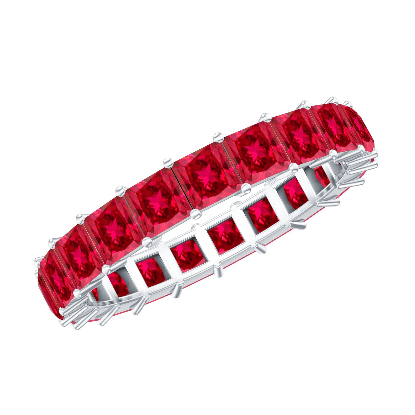 Princess Cut Lab Grown Ruby Eternity Wedding Band for Women