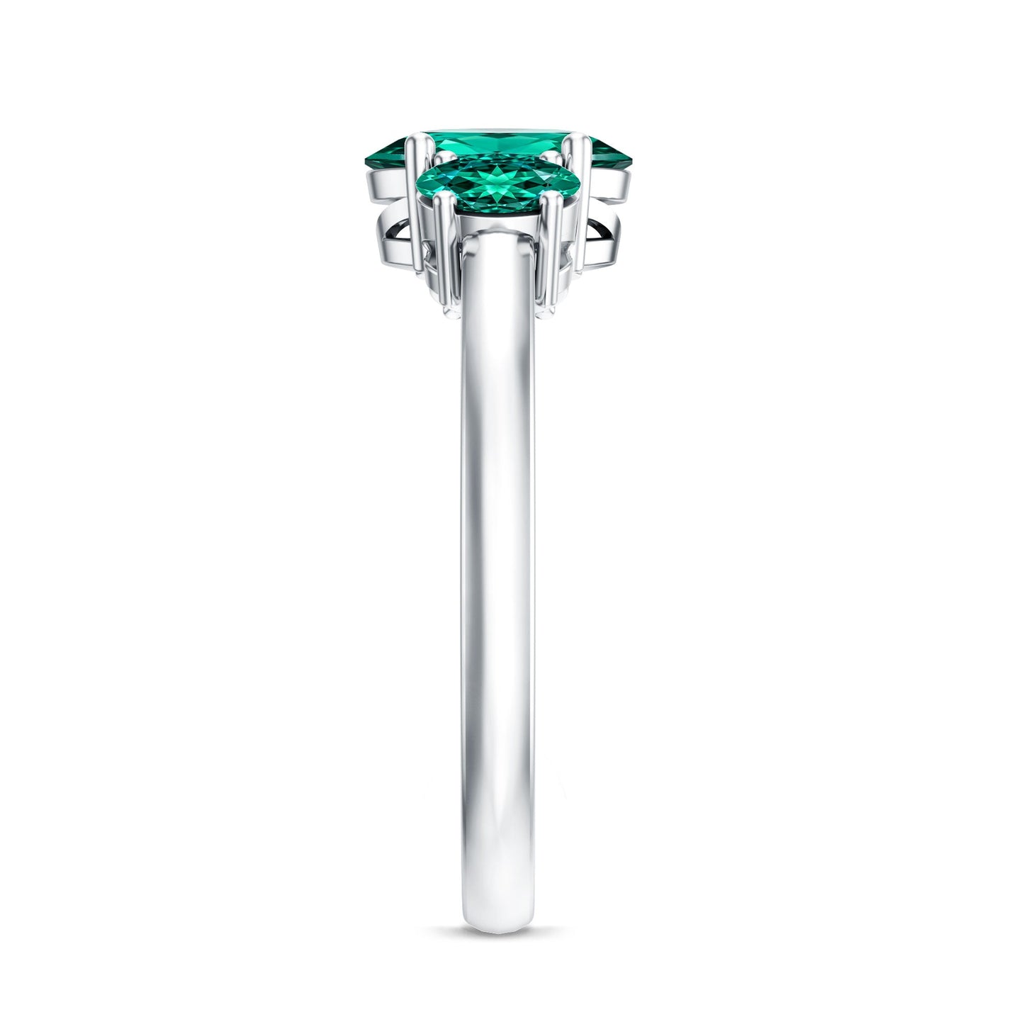 AAAA Quality Oval Cut Lab Created Emerald Three Stone Ring for Women