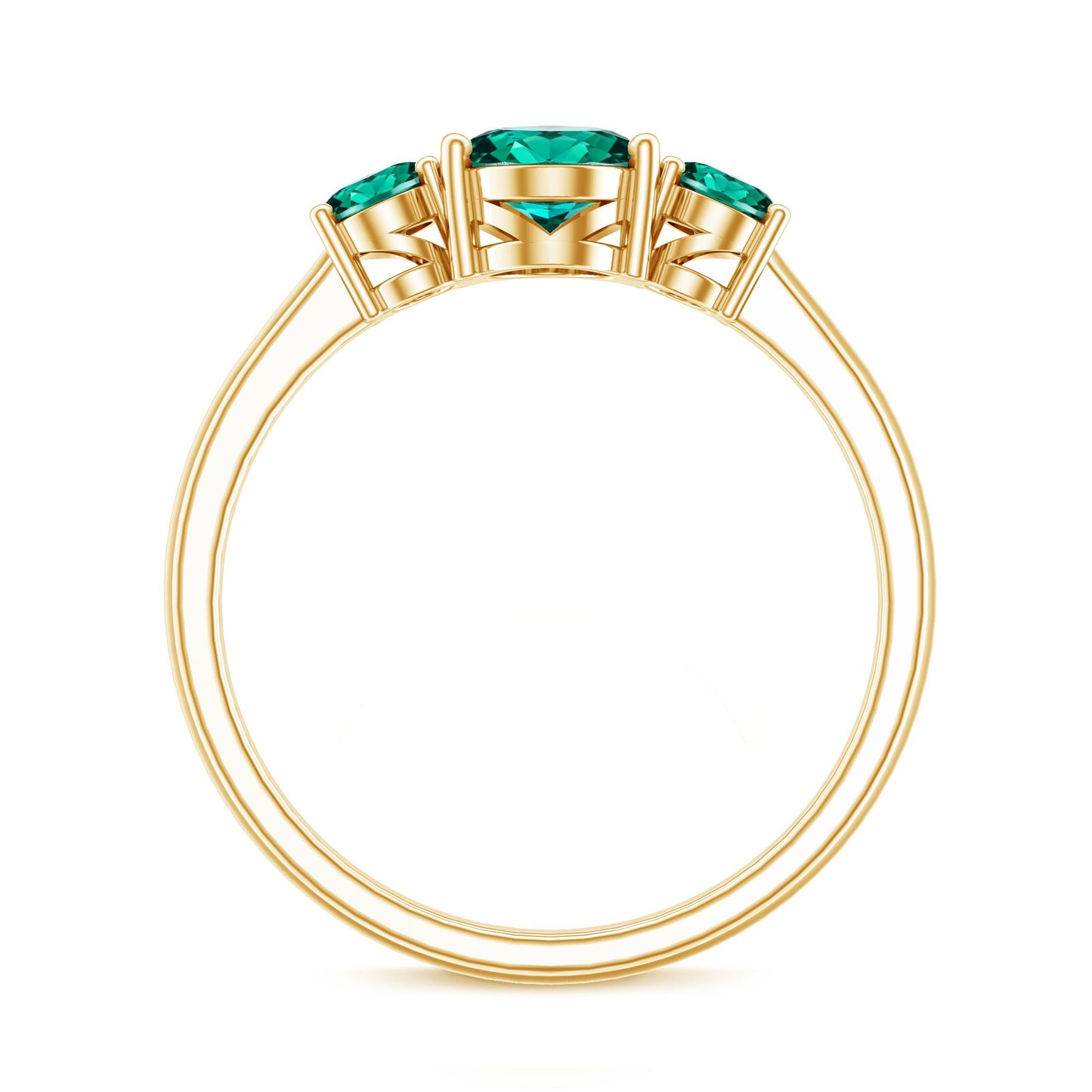 AAAA Quality Oval Cut Lab Created Emerald Three Stone Ring for Women