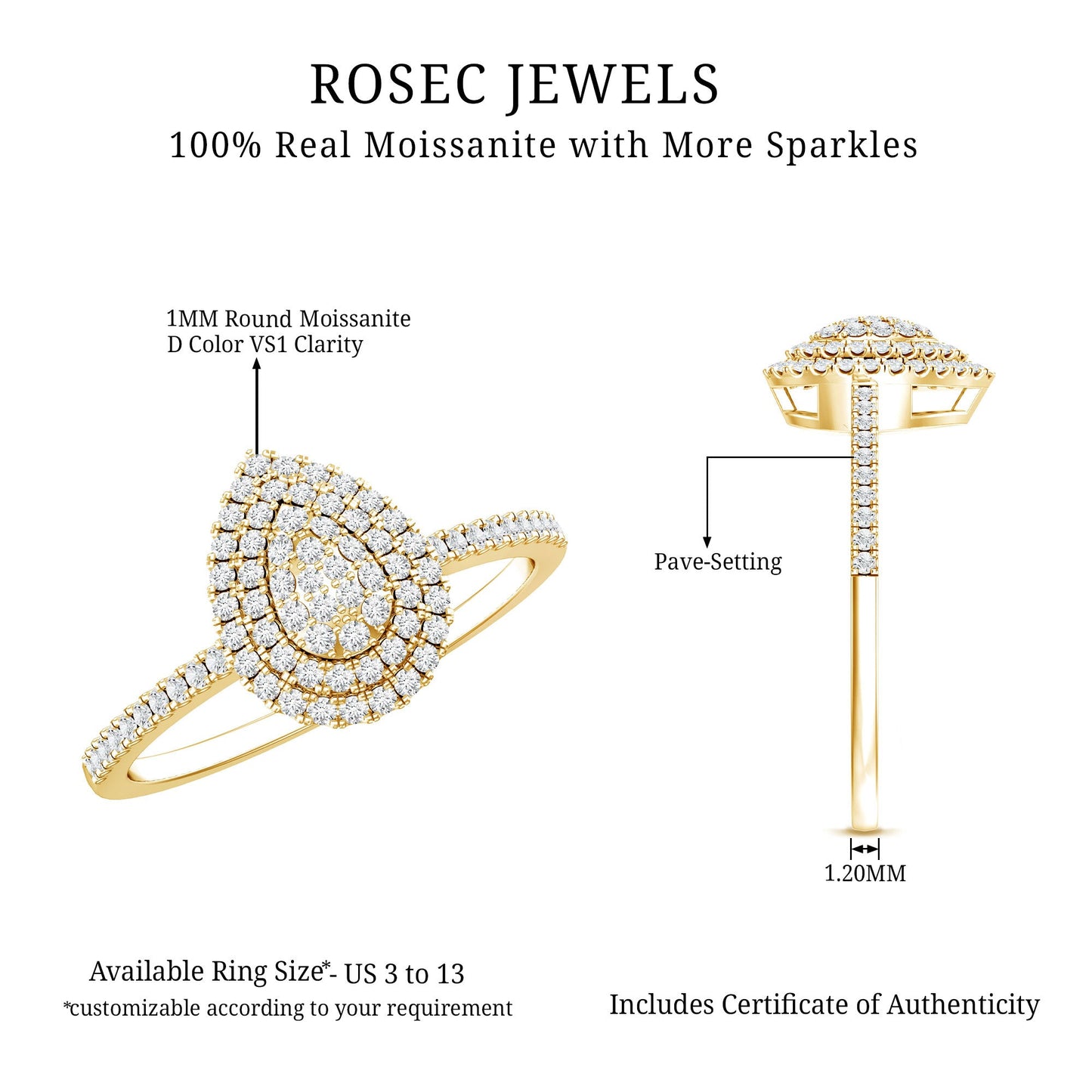 Double Halo Moissanite Teardrop Engagement Ring For Women