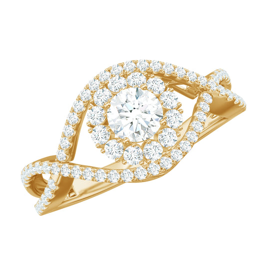 Certified Moissanite Crossover Engagement Ring with Halo