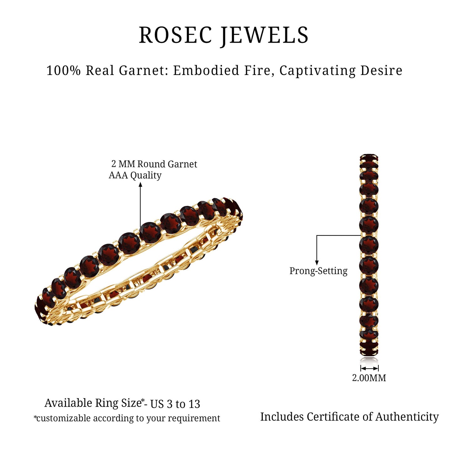 Certified Real Garnet Eternity Ring for Anniversary