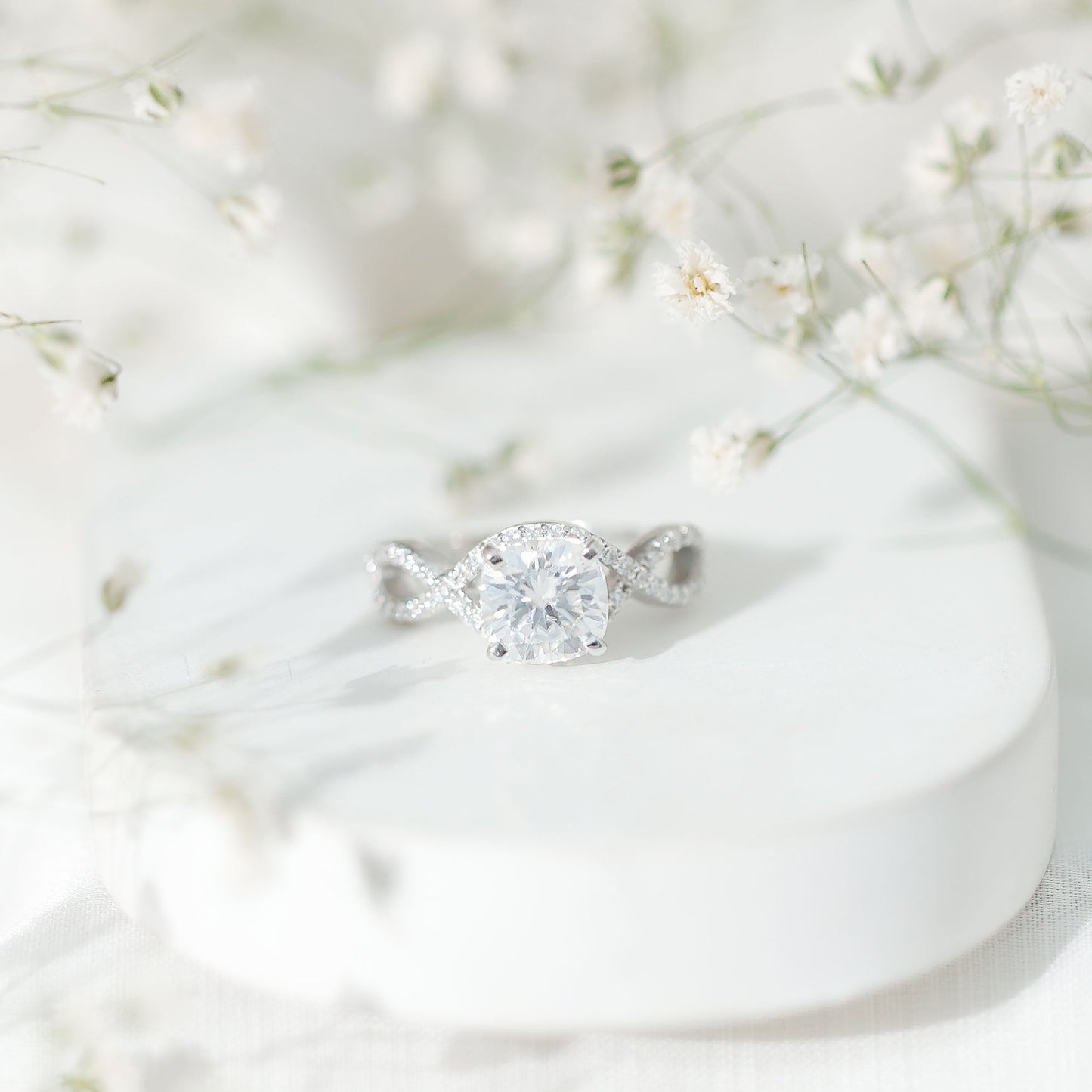 3 CT Cushion Cut Moissanite Solitaire Ring With Crossover Shank