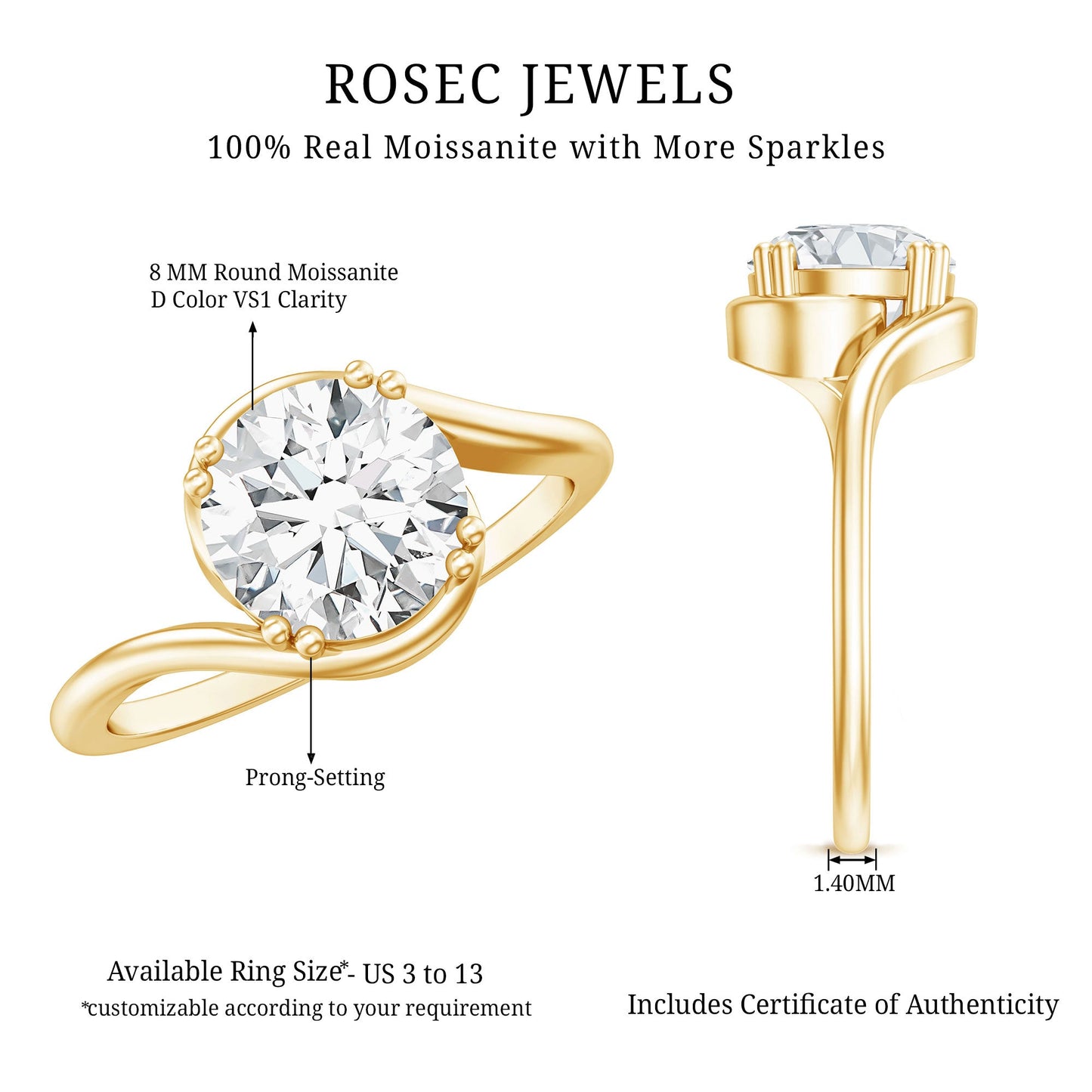 2 Carat Round Moissanite Bypass Engagement Ring