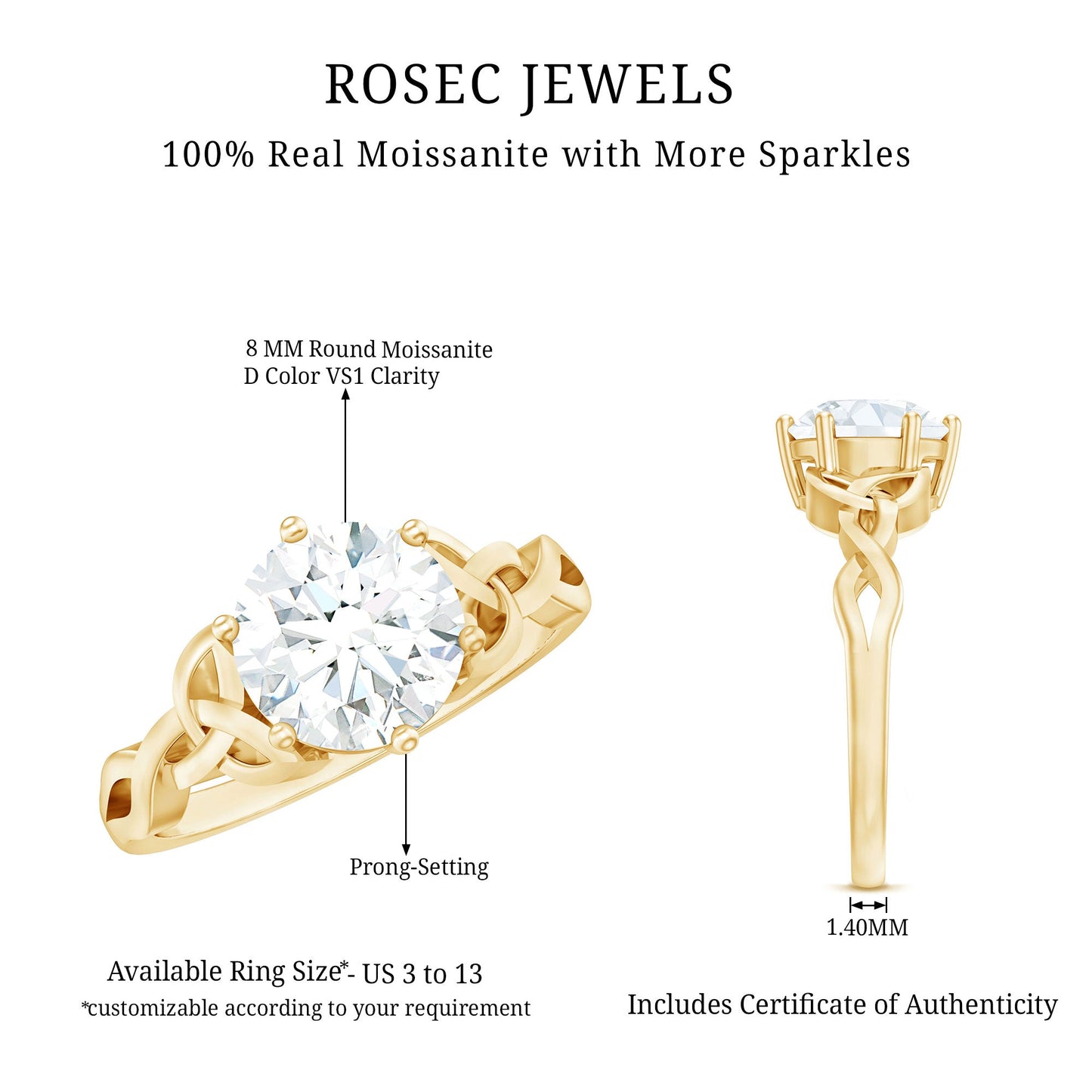 2 Carat Round Cut Moissanite Celtic Design Engagement Ring