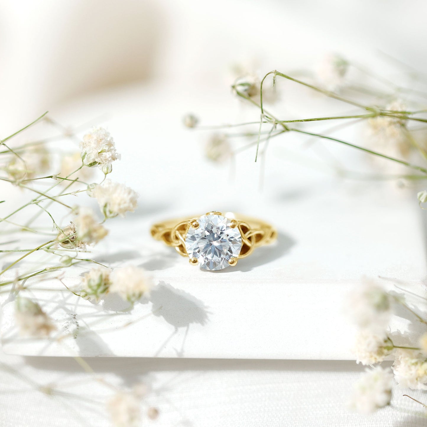 Certified Solitaire Moissanite Celtic Design Engagement Ring