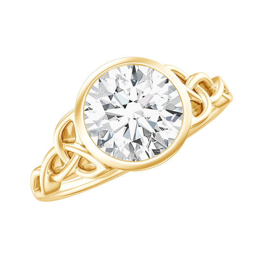 Solitaire Moissanite Celtic Knot Engagement Ring in Bezel Setting