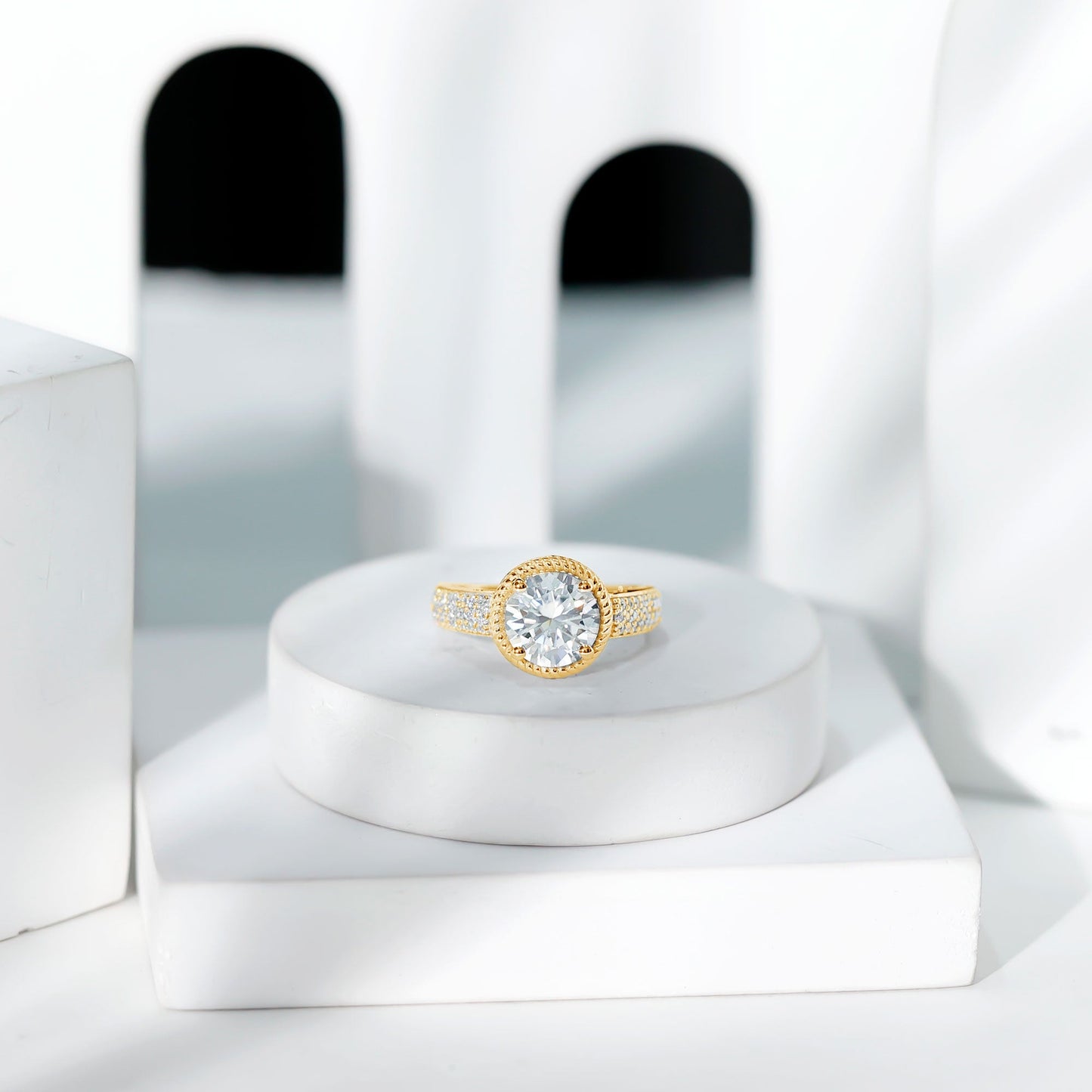 2 Carat Moissanite Round Cut Engagement Ring With Side Stones