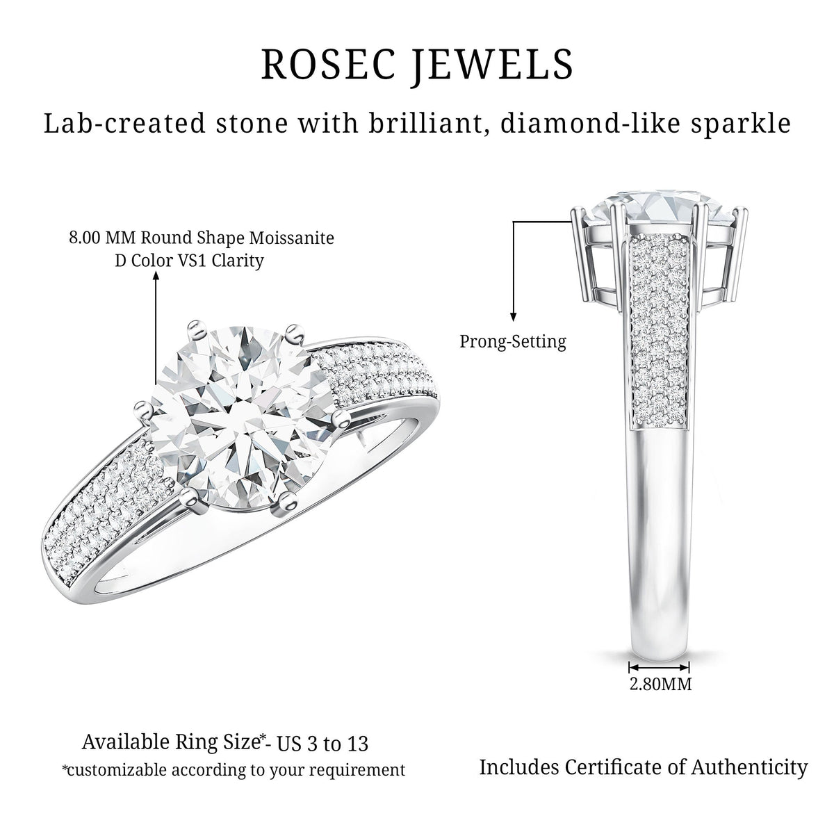 Certified Moissanite Side Stone Engagement Ring for Women
