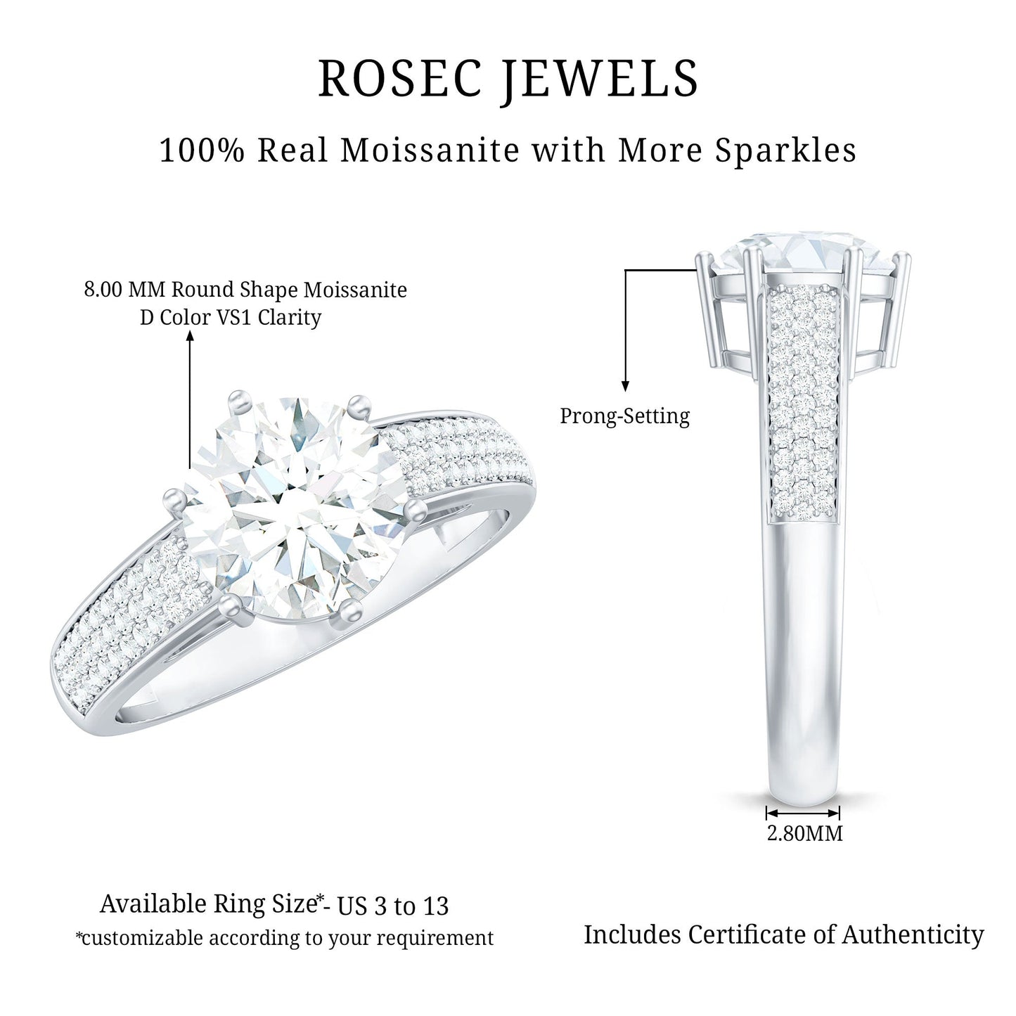 Certified Moissanite Side Stone Engagement Ring for Women