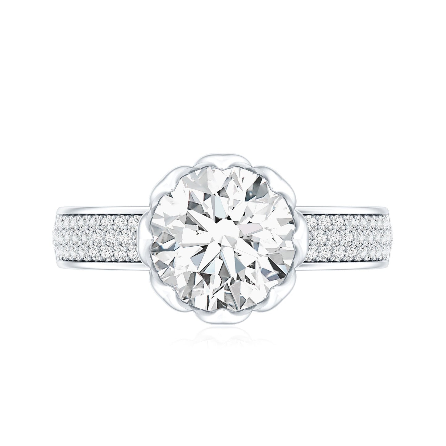Lotus Basket Set Moissanite Engagement Ring with Side Stones