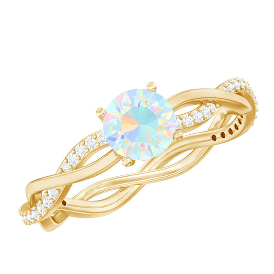 Certified Real Ethiopian Opal Diamond Pre Engagement Ring with Braided Shank