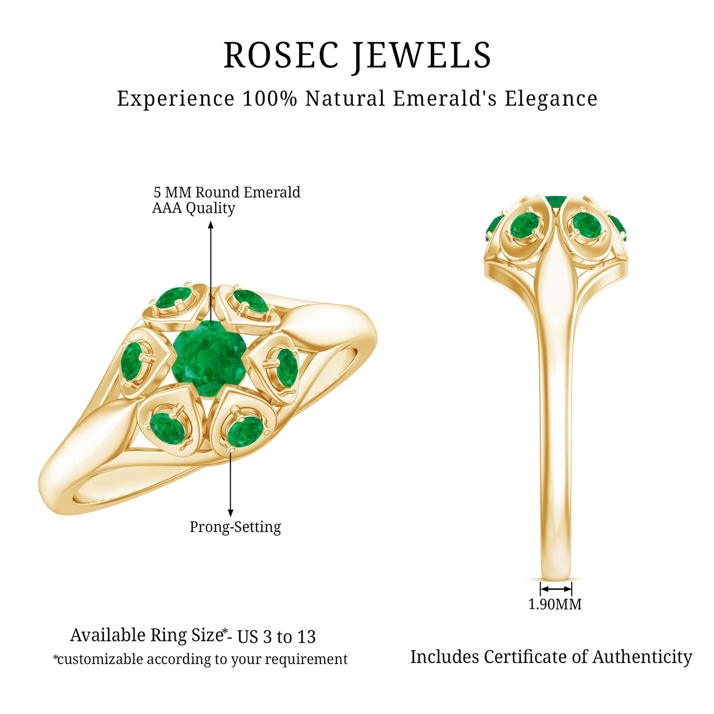 Vintage Inspired Emerald Flower Engagement Ring
