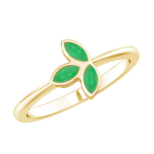 Marquise Cut Emerald Leaf Promise Ring in Bezel Setting