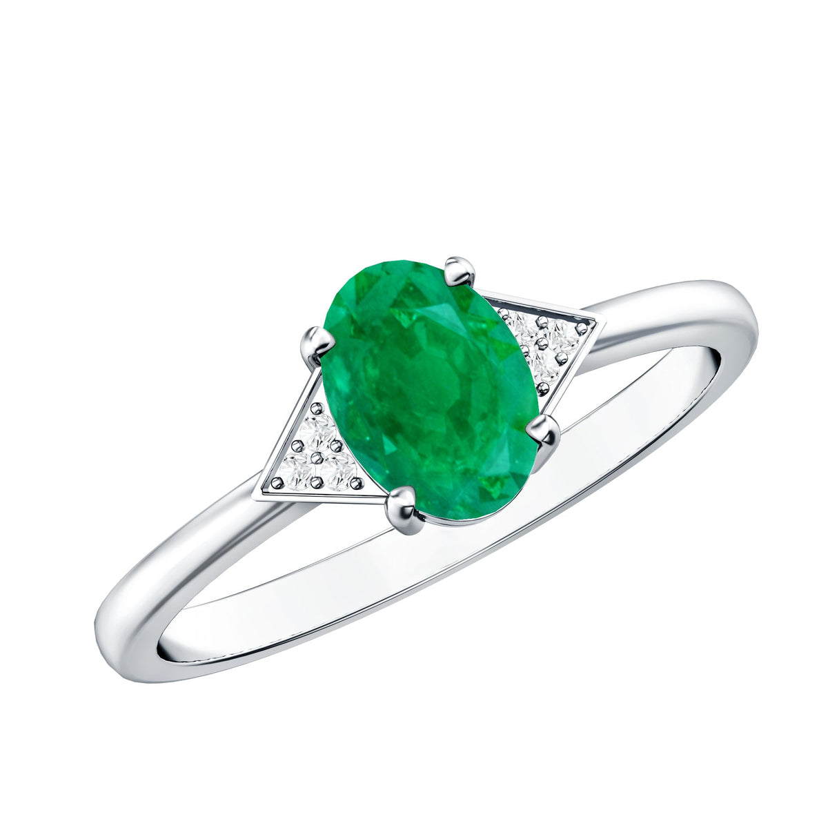 Solitaire Oval Emerald Engagement Ring with Diamonds