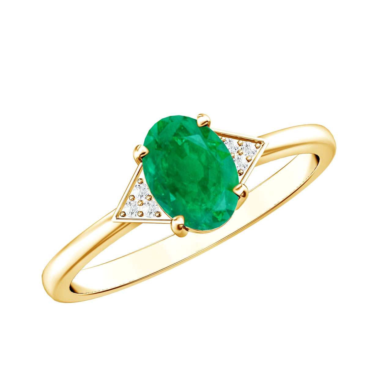 Solitaire Oval Emerald Engagement Ring with Diamonds