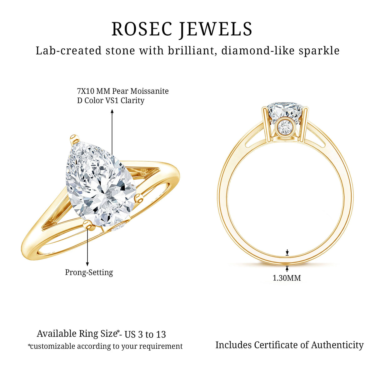 Pear Shaped Moissanite Split Shank Engagement Ring