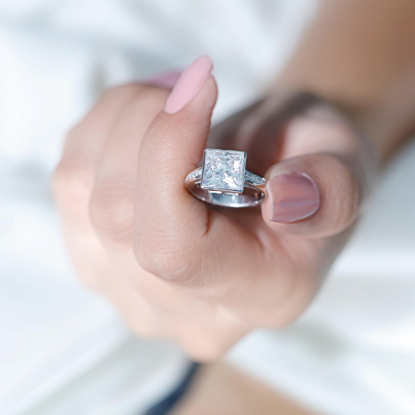 3 CT Moissanite Bezel Set Engagement Ring with Channel Set