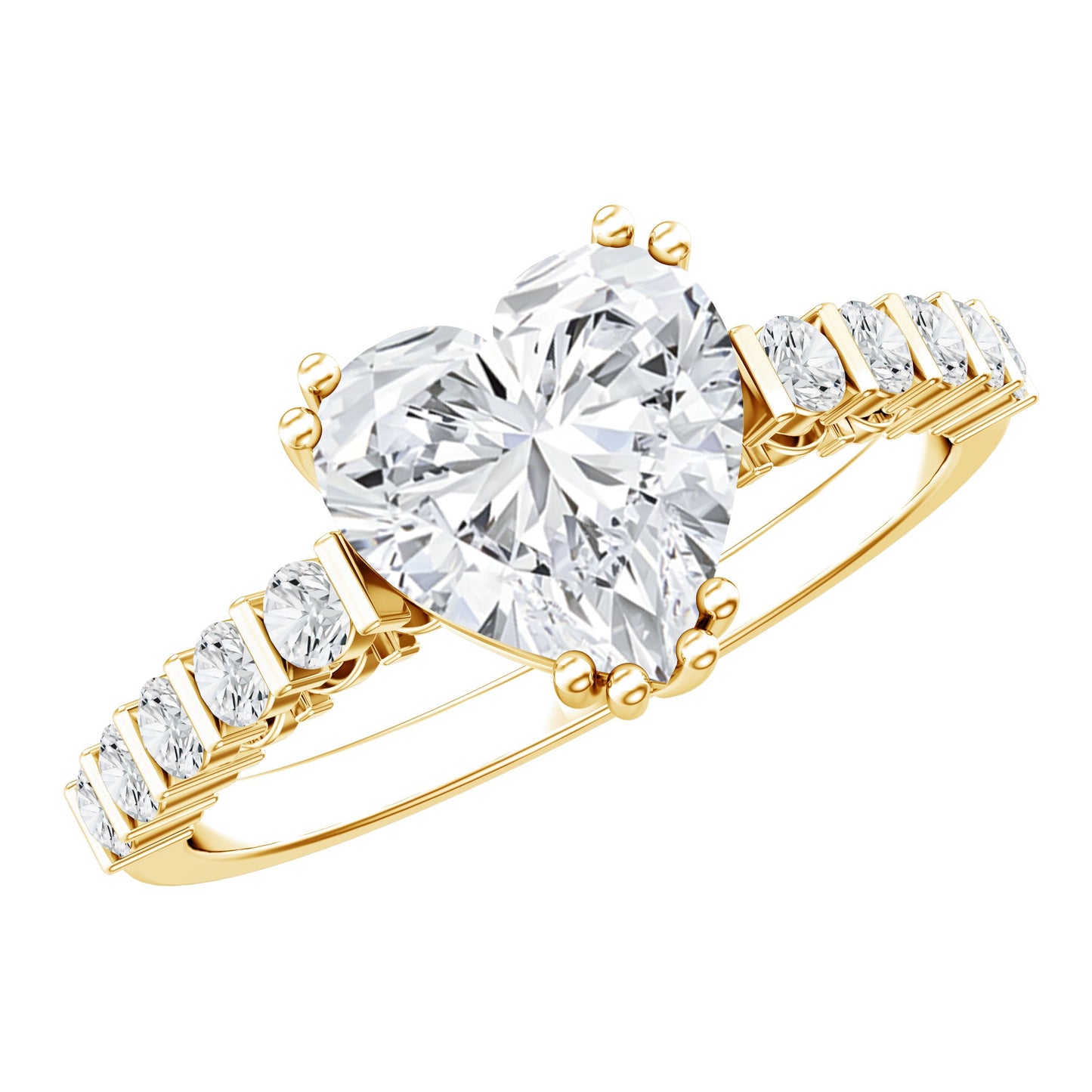 Certified 2 Carat Moissanite Heart Engagement Ring with Side Stones