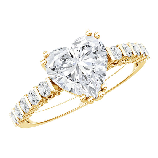 Certified 2 Carat Moissanite Heart Engagement Ring with Side Stones