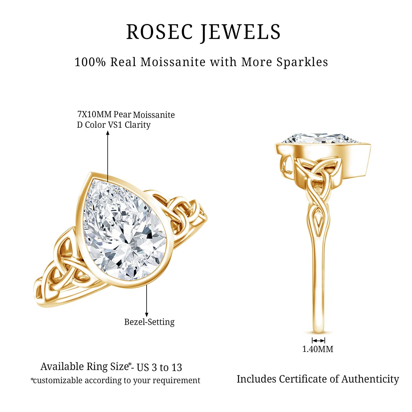 2.2 Carat Pear Shape Moissanite Celtic Knot Engagement Ring