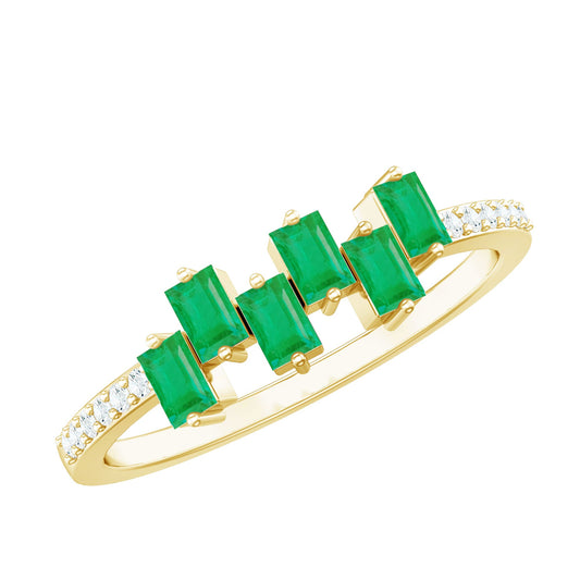 Baguette Cut Emerald Promise Ring with Diamond Side Stones