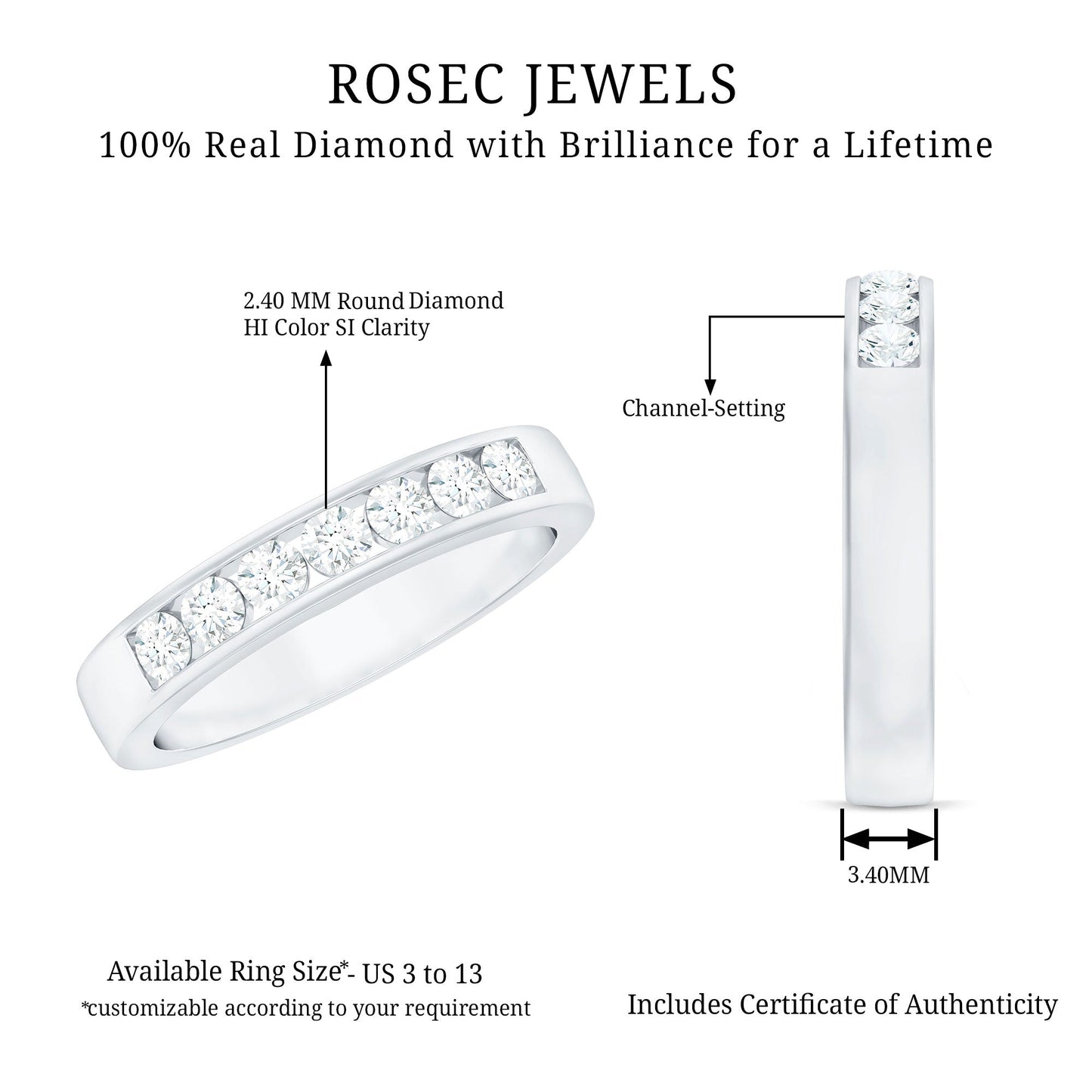 Diamond Seven Stone Band Ring in Channel Setting