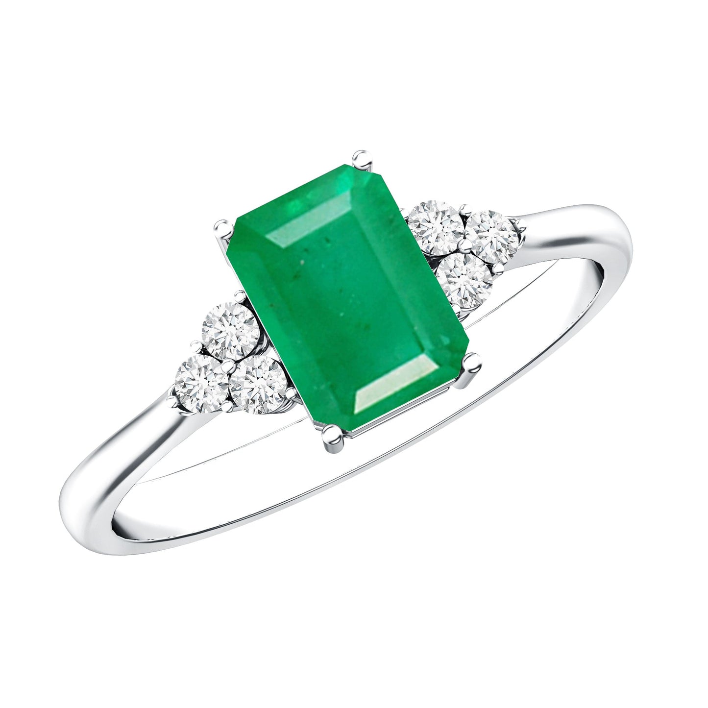 Octagon Cut Emerald Engagement Ring with Diamond Trio