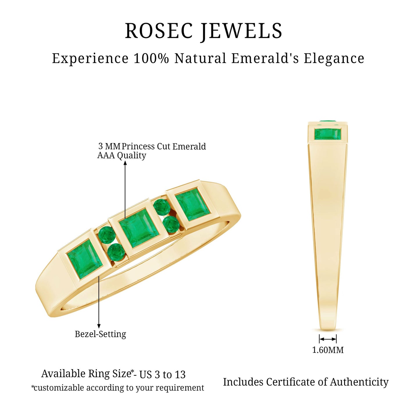 Natural Emerald Princess Cut Band Ring