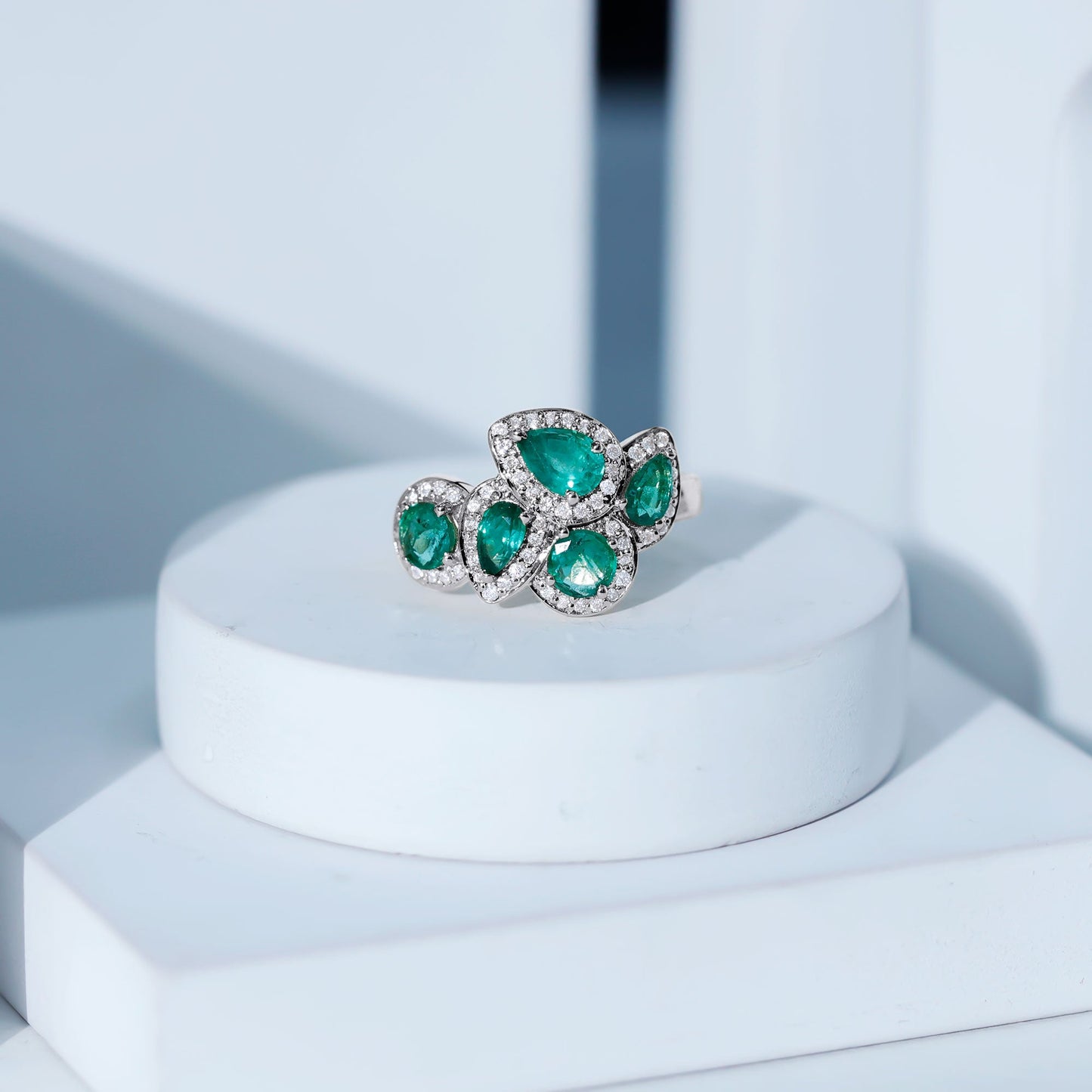Natural Emerald and Diamond Cluster Engagement Ring