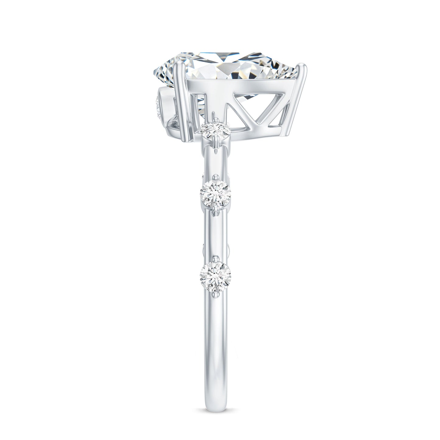 Pear Shaped Moissanite Engagement Ring with Spaced Accent