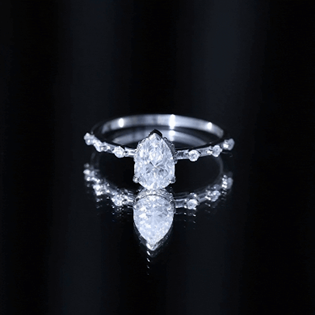 Brilliant Cut Moissanite Pear Shape Engagement Ring with Hidden Halo