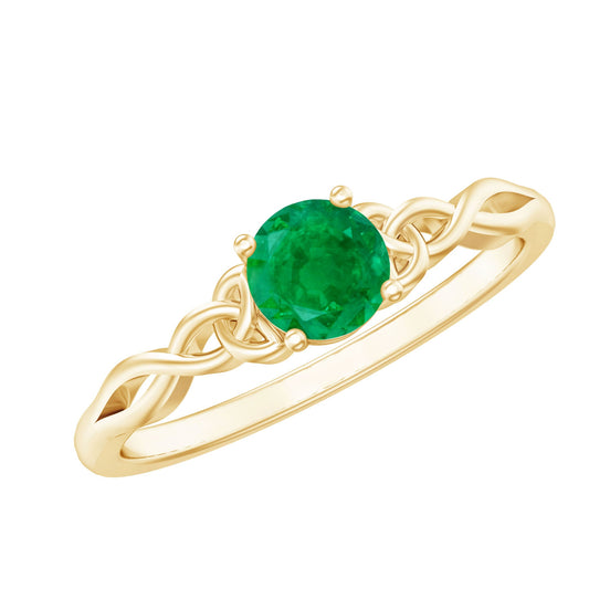 Solitaire Round Emerald Promise Ring with Celtic Band