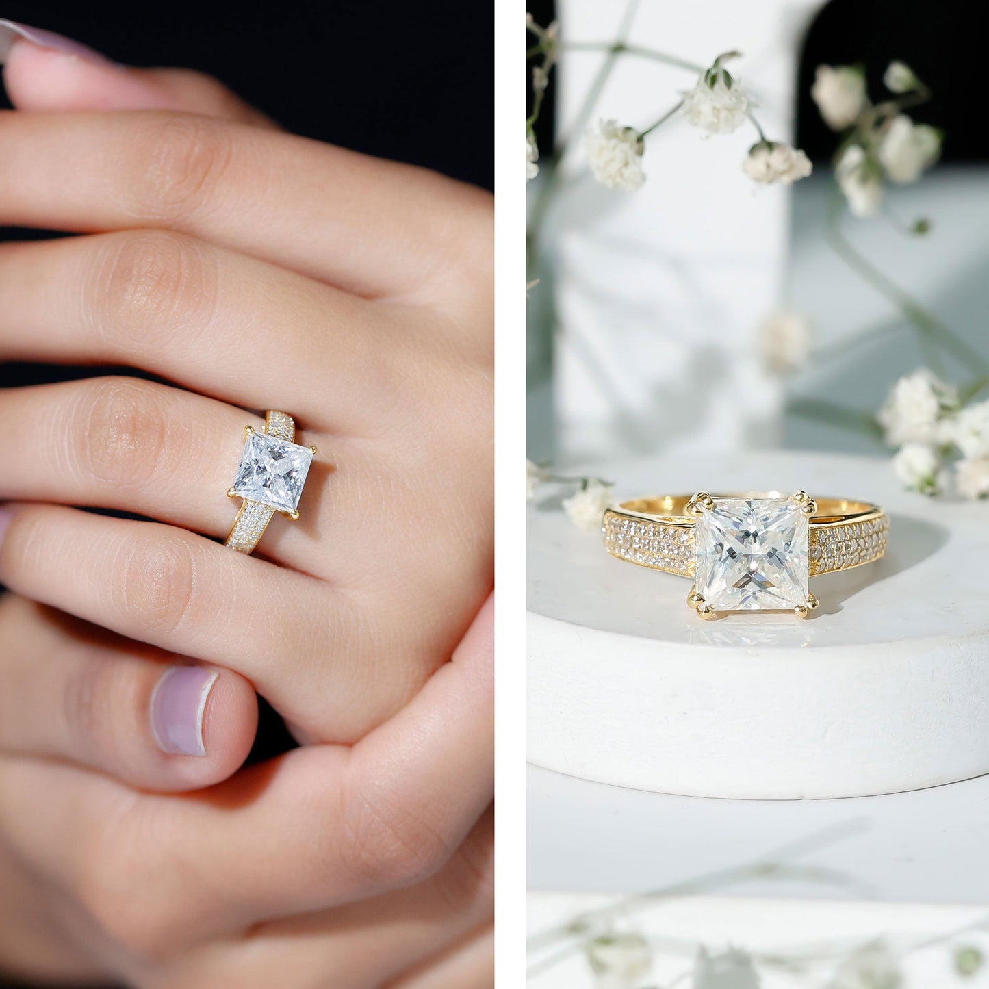 Princess Cut Moissanite Engagement Ring With Certificate