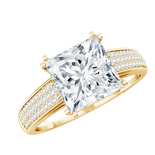3 Carat Princess Cut Moissanite Side Stone Engagement Ring