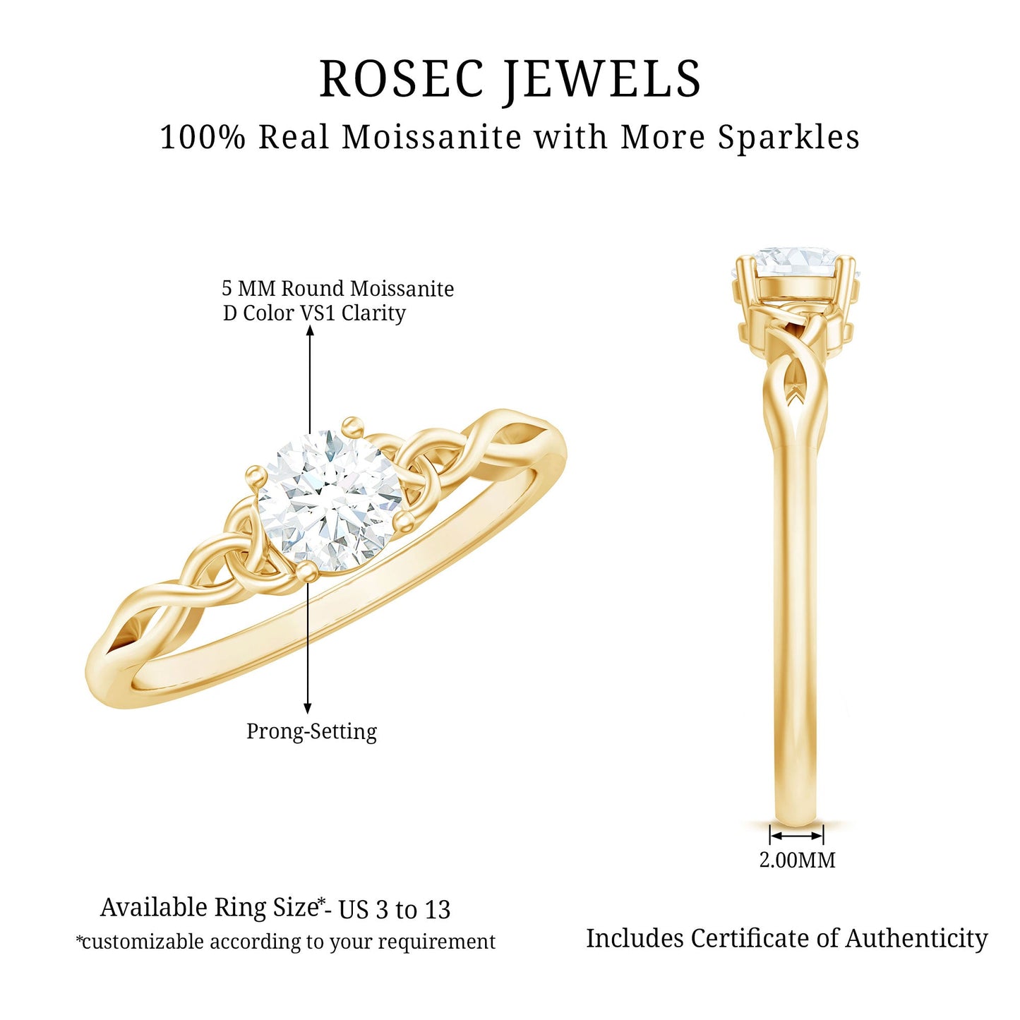 Solitaire Moissanite Celtic Knot Ring for Women