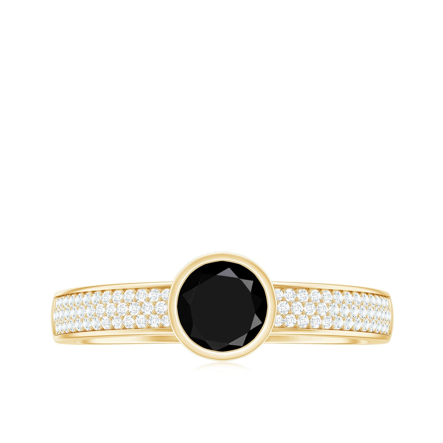 Natural Black Spinel Bezel Set Engagement Ring with Diamond Side Stones