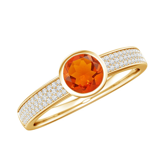 0.4 Carat Round Shape Fire Opal Engagement Ring with Diamond