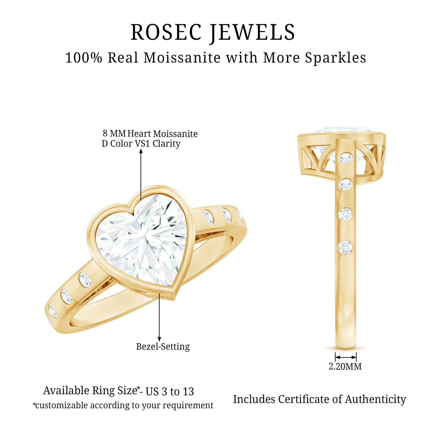 Heart Shape Moissanite Bezel Set Engagement Ring