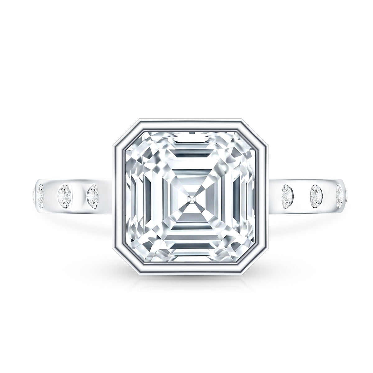 Solitaire Moissanite Asscher Cut Engagement Ring in Bezel Setting