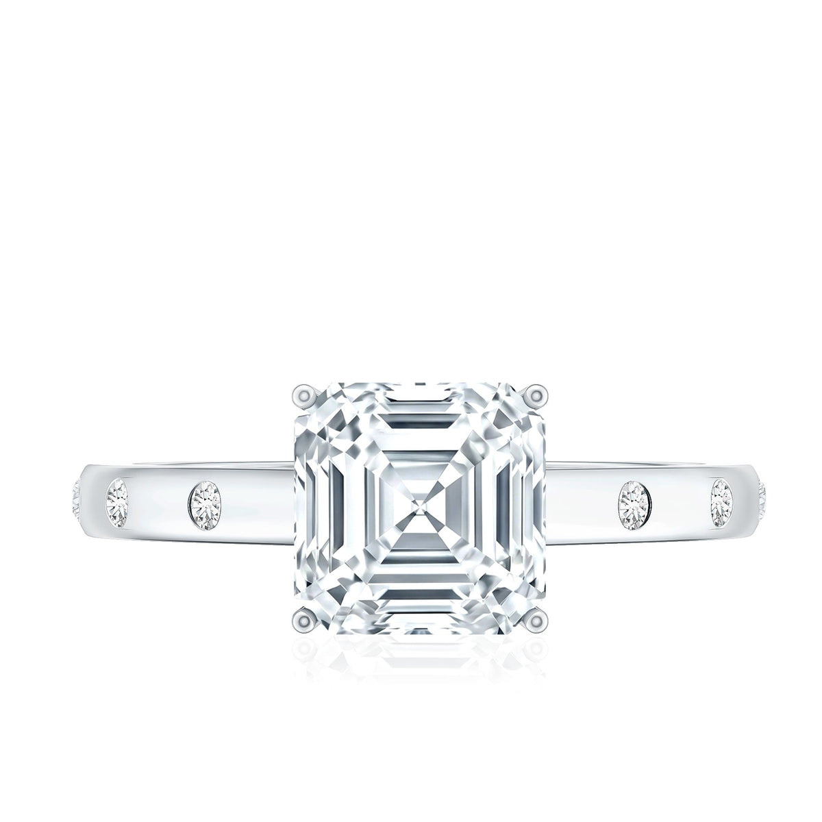 Asscher Cut Moissanite Solitaire Engagement Ring with Certificate