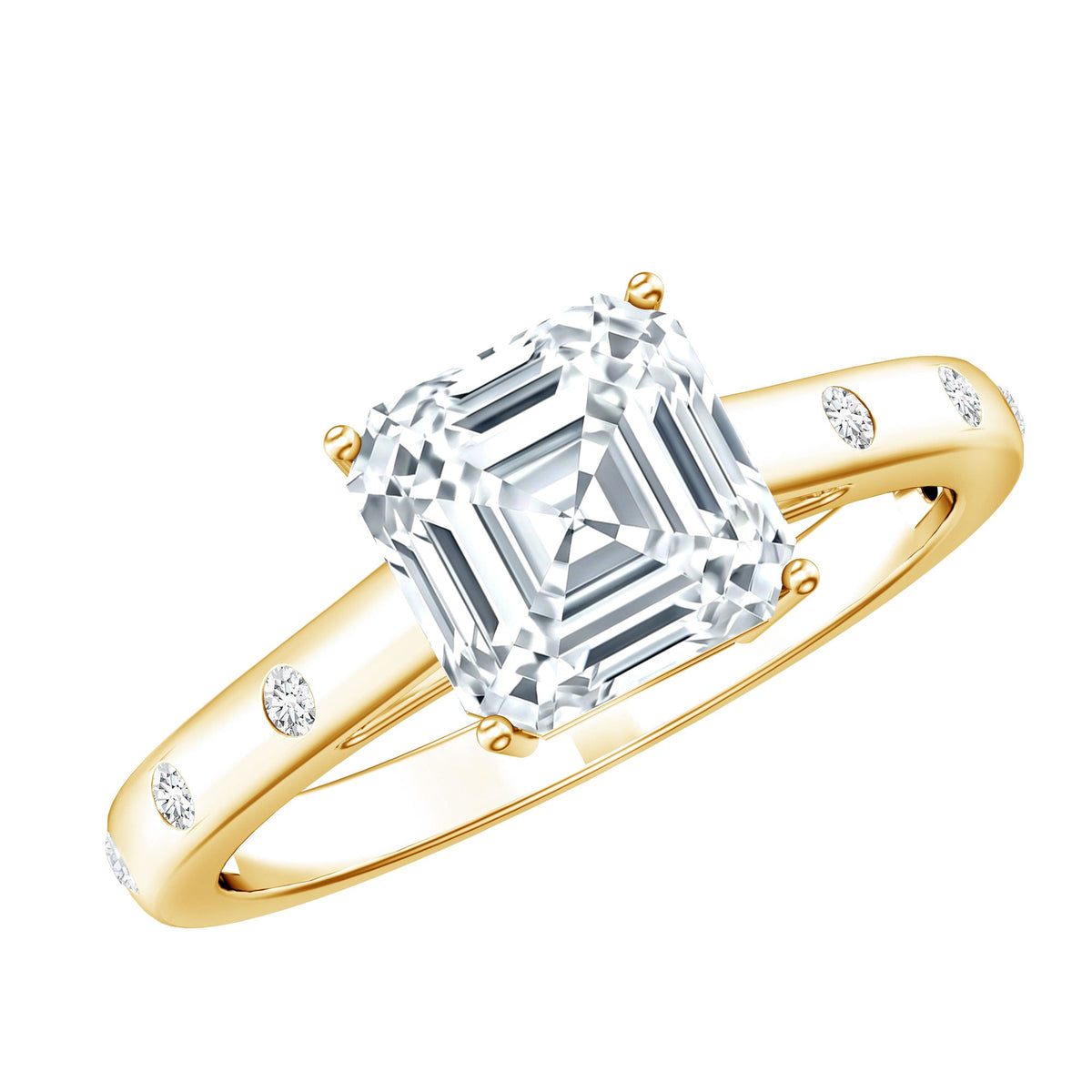 Asscher Cut Moissanite Solitaire Engagement Ring with Certificate