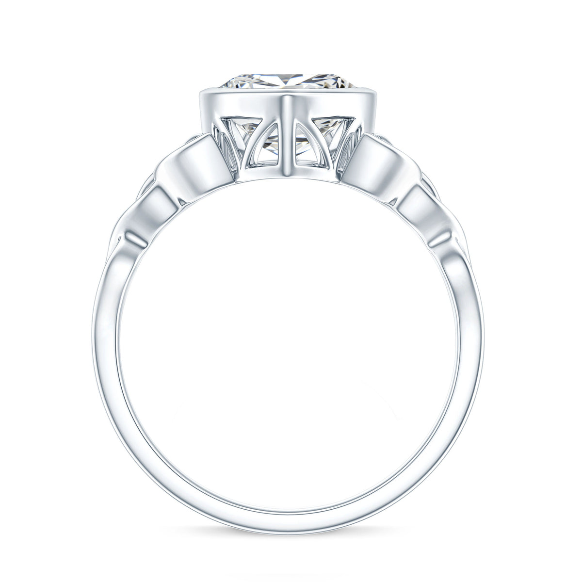 Heart Shape Moissanite Knot Engagement Ring in Bezel Setting
