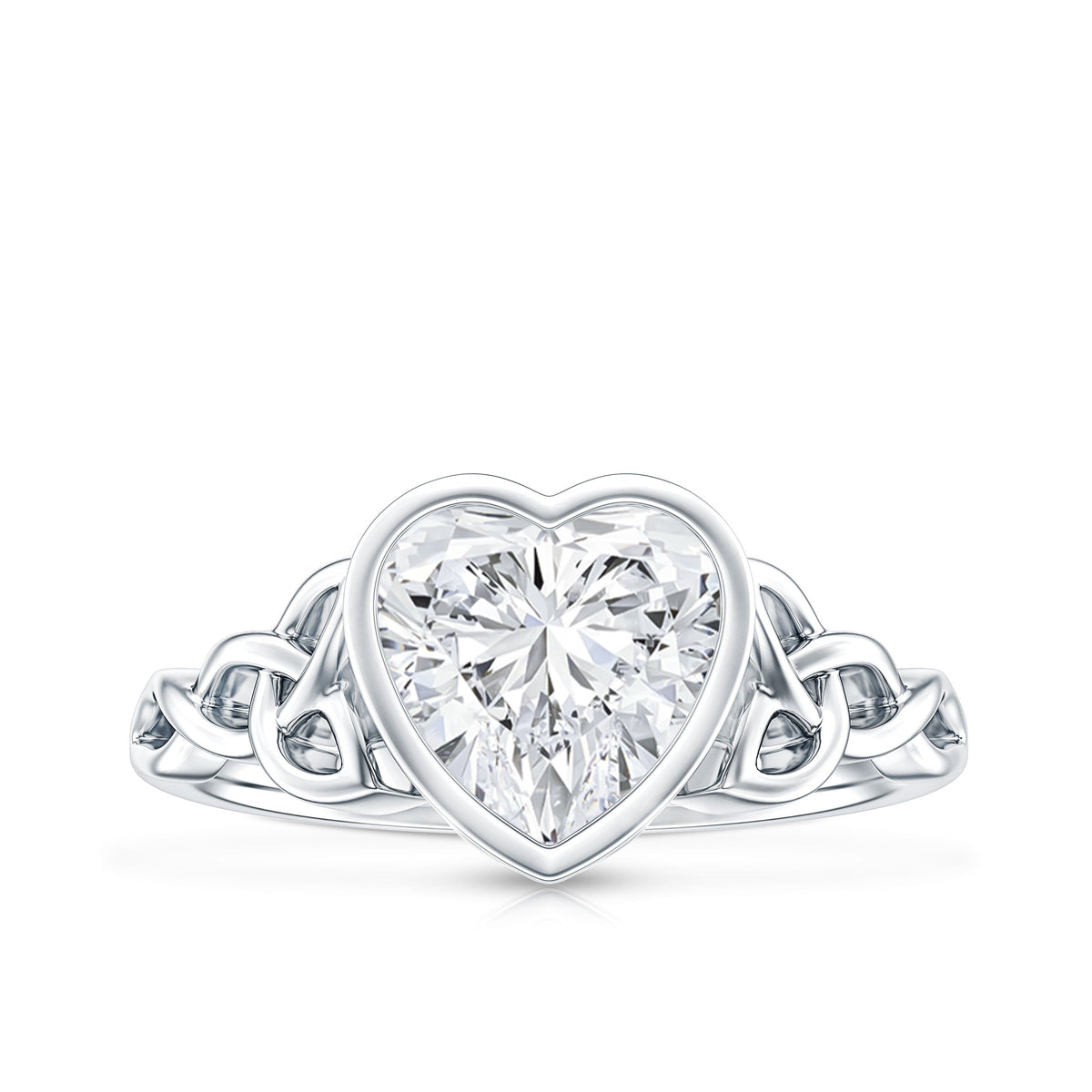 Heart Shape Moissanite Knot Engagement Ring in Bezel Setting