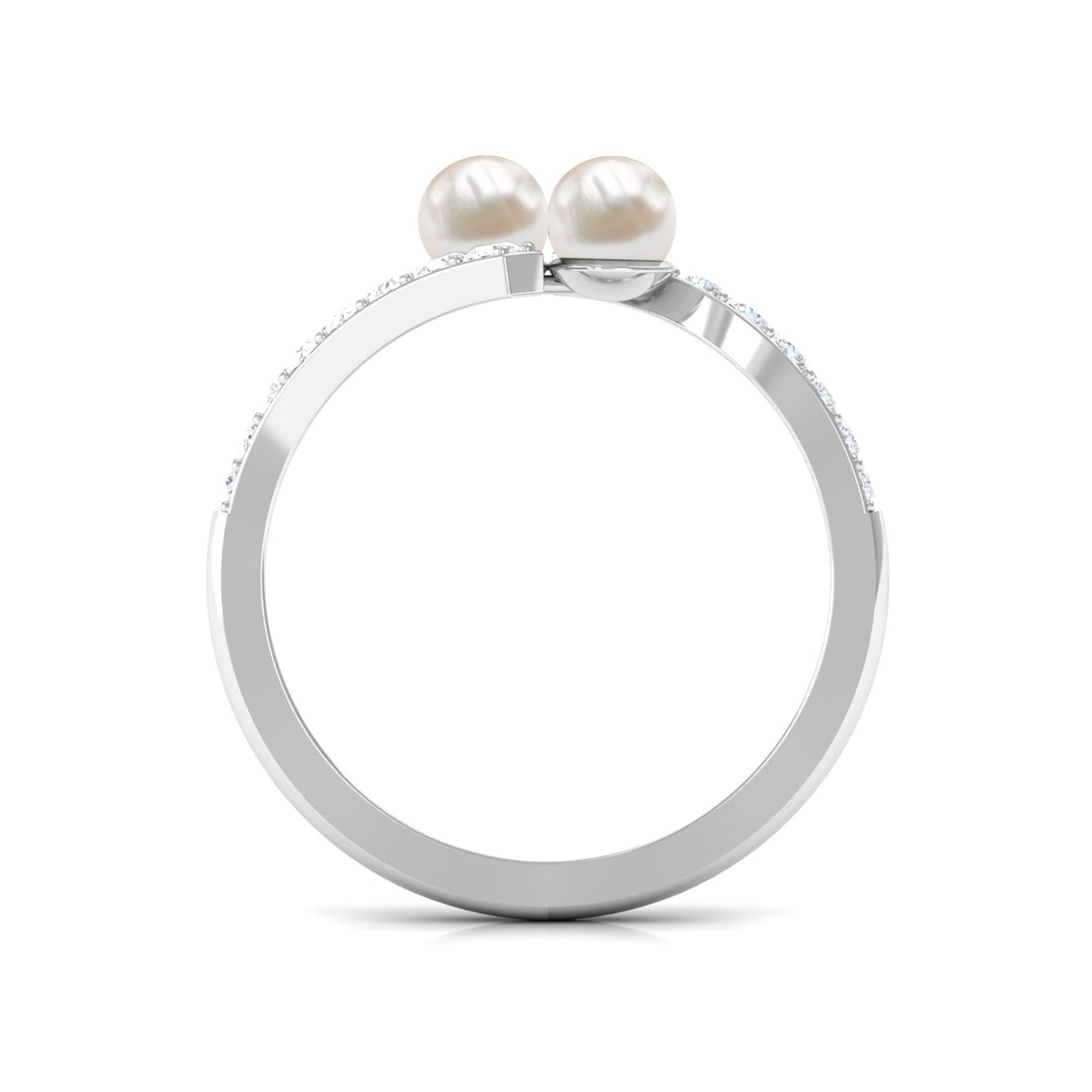 Freshwater Pearl 2 Stone Engagement Ring Diamond Bypass Shank