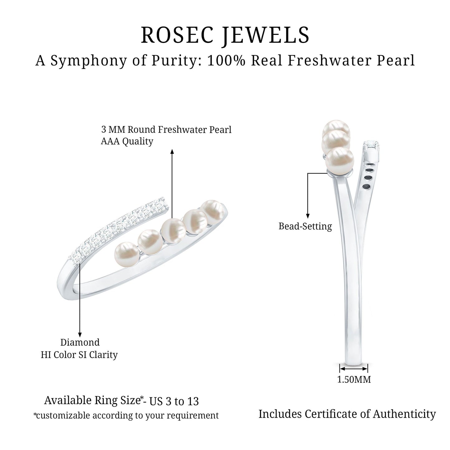 Cultured Freshwater Pearl Diamond Wrap Ring for Women
