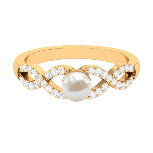 2 Carat Freshwater Pearl Crossover Engagement Ring with Diamond