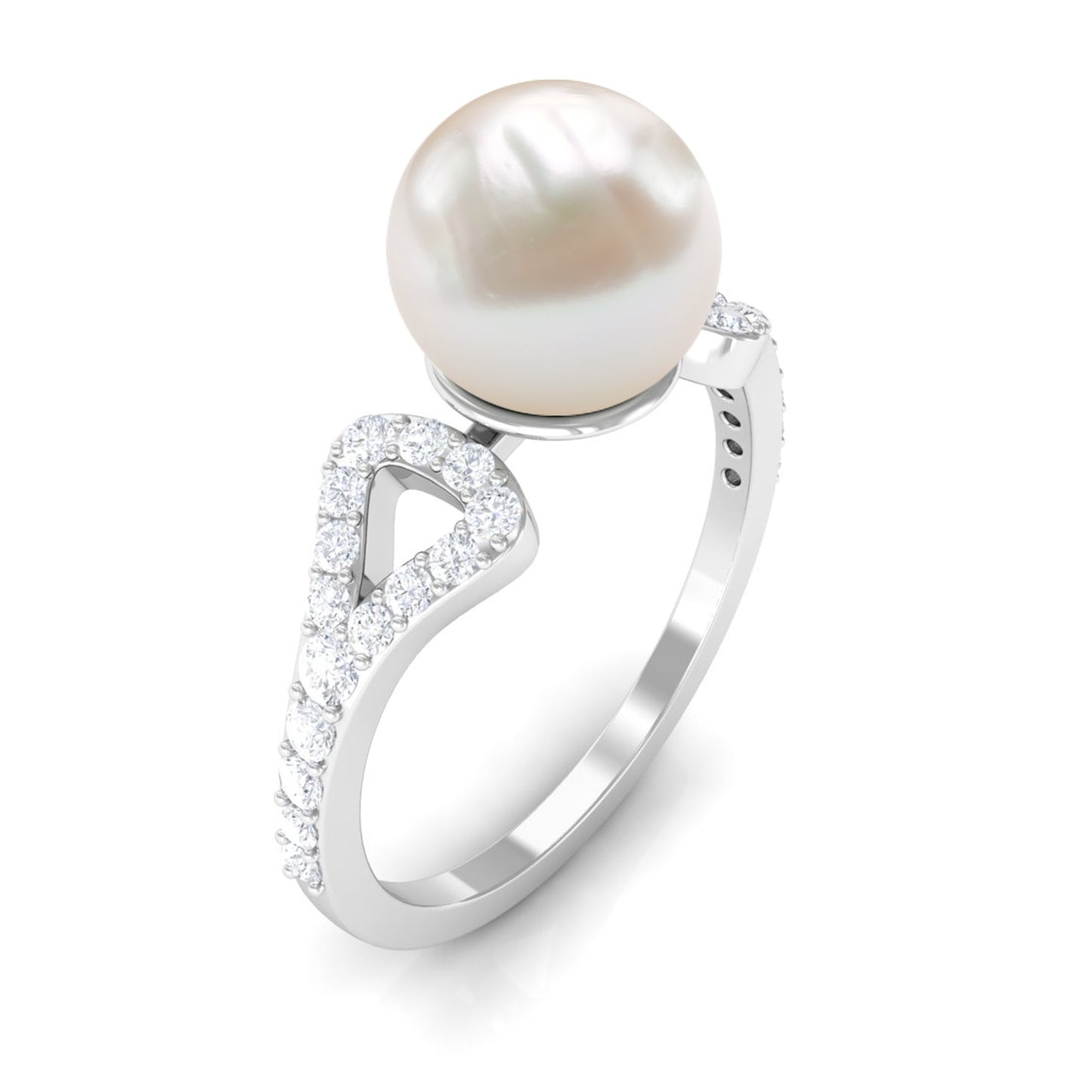 Cultured 7.4 Carat Freshwater Pearl Solitaire Engagement Ring with Diamond